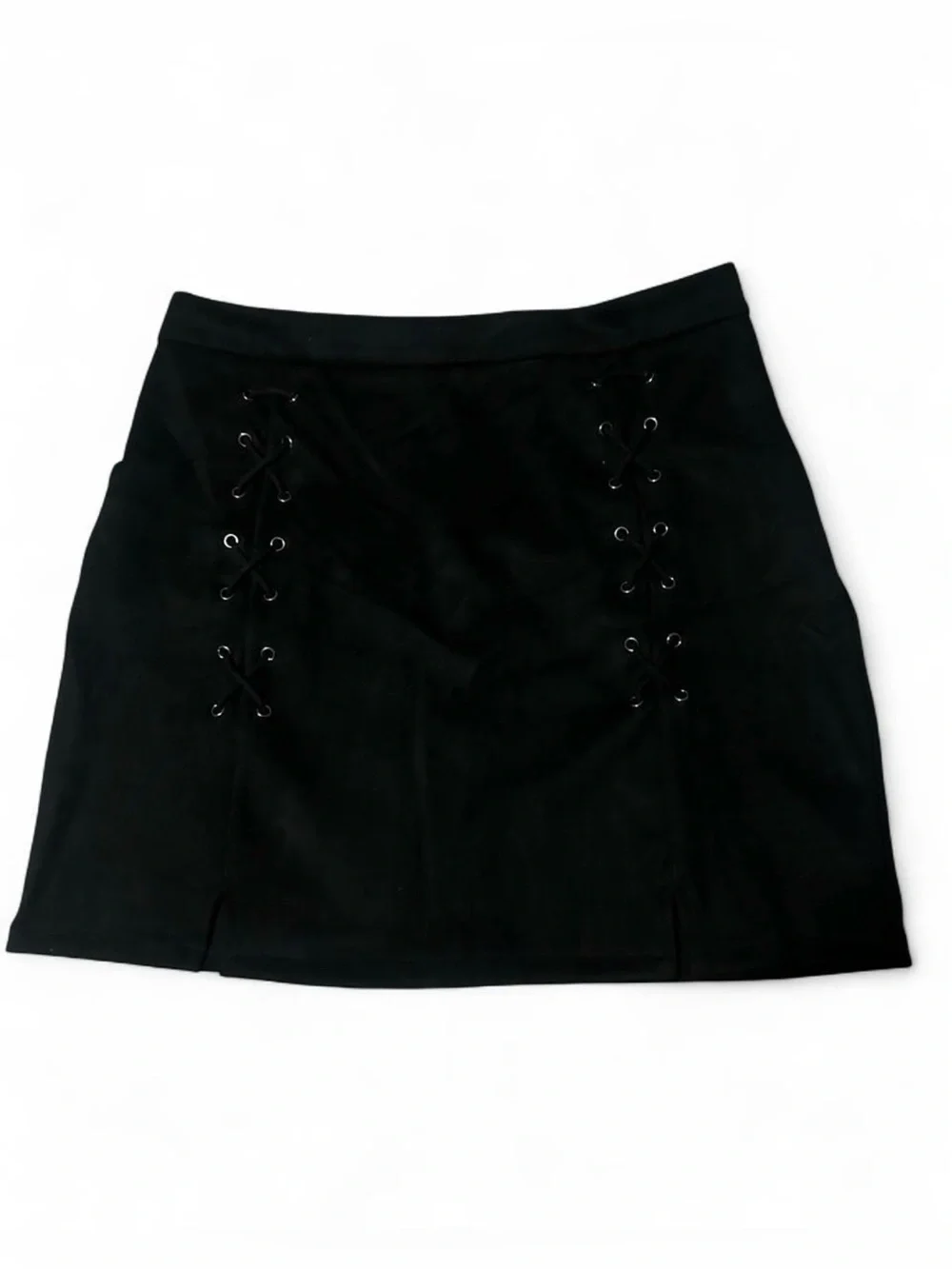 Black lace up mini skirt